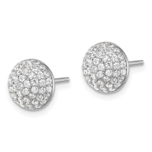 QE17030 Sterling Silver Rhodium-plated Pav������ CZ Domed Post Earrings