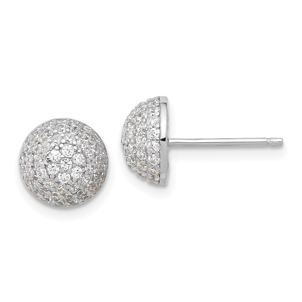 QE17030 Sterling Silver Rhodium-plated Pav������ CZ Domed Post Earrings