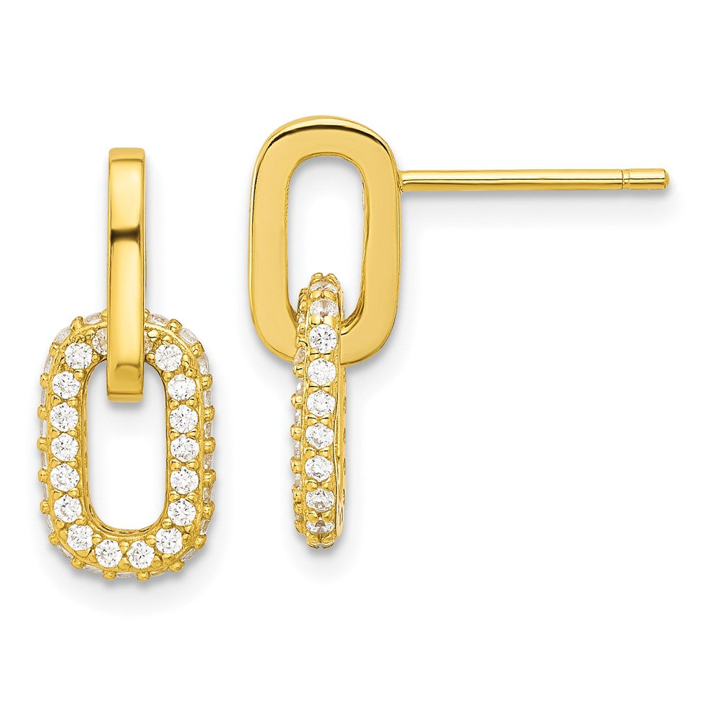 QE17034GP Sterling Silver Gold-tone Micro Pave CZ Link Design Post Dangle Earrings