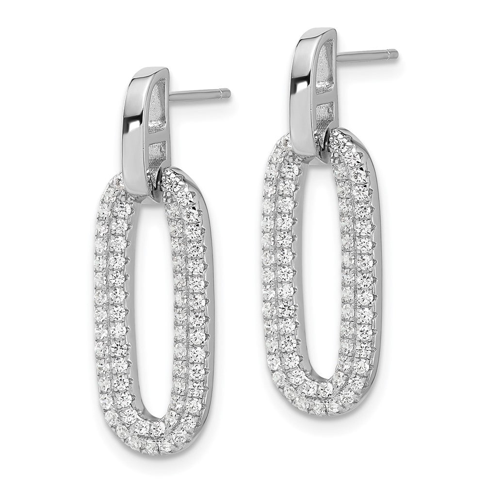 QE17035 Sterling Silver Rhodium-plated Micro Pave CZ Post Dangle Earrings