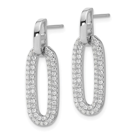 QE17035 Sterling Silver Rhodium-plated Micro Pave CZ Post Dangle Earrings