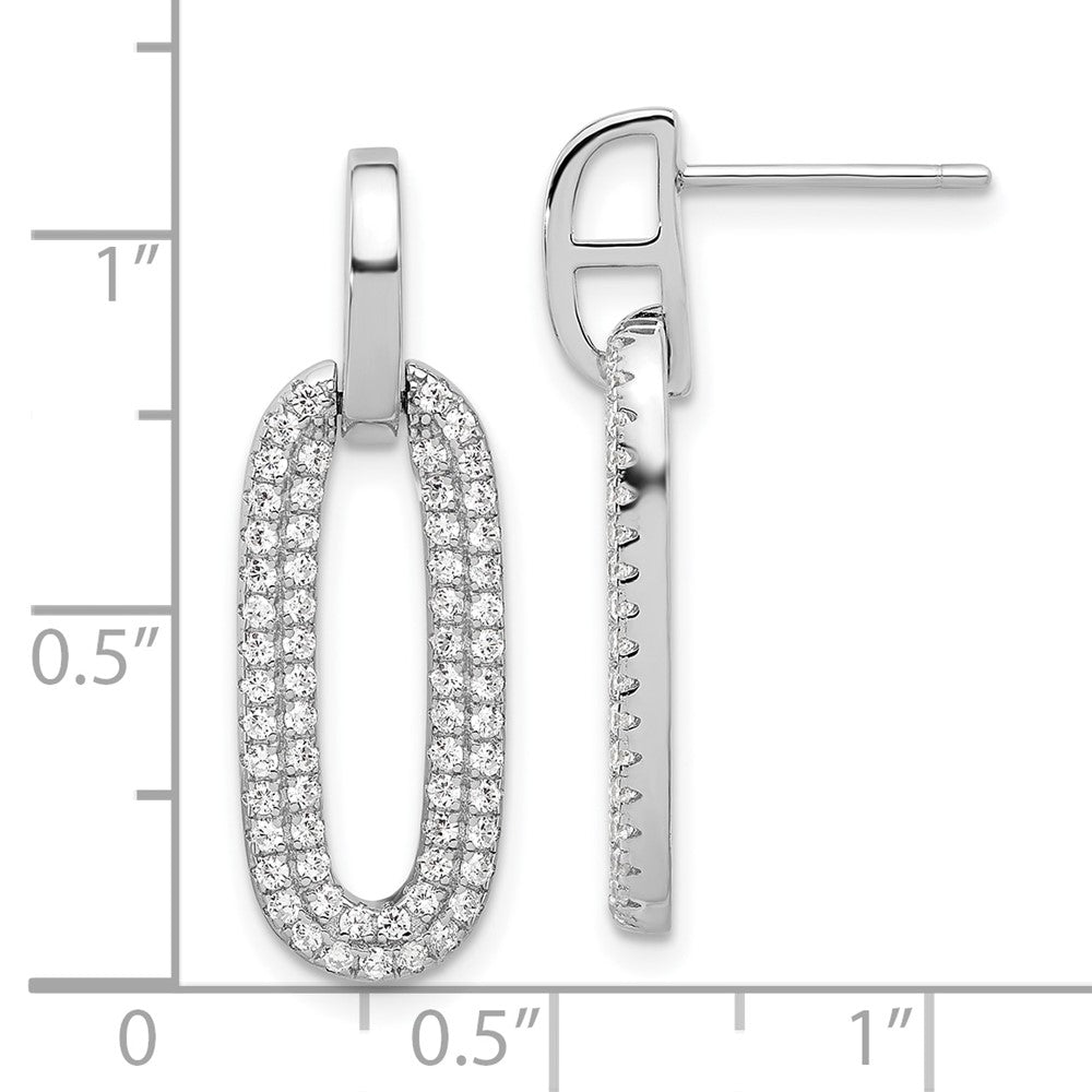 QE17035 Sterling Silver Rhodium-plated Micro Pave CZ Post Dangle Earrings