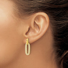 QE17035GP Sterling Silver Gold-tone Micro Pave CZ Post Dangle Earrings