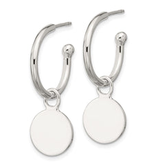 QE17037 Sterling Silver Polished C-Hoop Dangle Disc Post Earrings