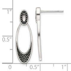 QE17038 Sterling Silver Polished and Antiqued Oval Post Earrings