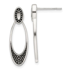 QE17038 Sterling Silver Polished and Antiqued Oval Post Earrings