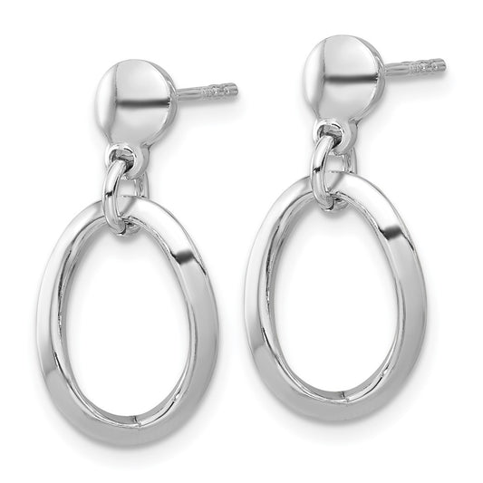 QE17039 Sterling Silver Rhodium-plated Polished Oval Link Dangle Earrings