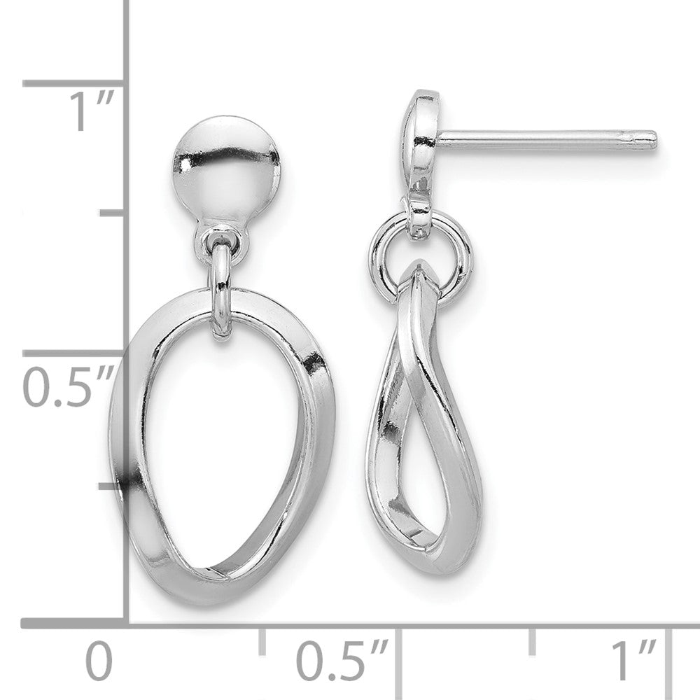 QE17039 Sterling Silver Rhodium-plated Polished Oval Link Dangle Earrings