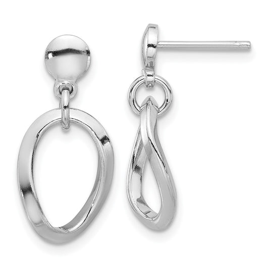 QE17039 Sterling Silver Rhodium-plated Polished Oval Link Dangle Earrings