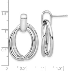 QE17041 Sterling Silver Rhodium-plated Hollow Double Link Post Dangle Earrings
