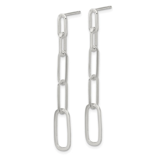 QE17047 Sterling Silver E-coated Paperclip Link Post Dangle Earrings