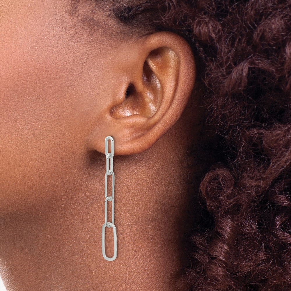 QE17047 Sterling Silver E-coated Paperclip Link Post Dangle Earrings