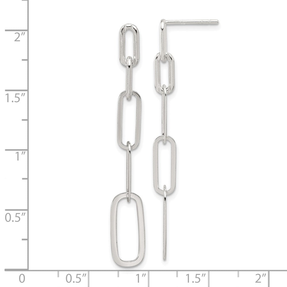 QE17047 Sterling Silver E-coated Paperclip Link Post Dangle Earrings