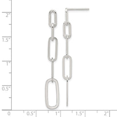 QE17047 Sterling Silver E-coated Paperclip Link Post Dangle Earrings