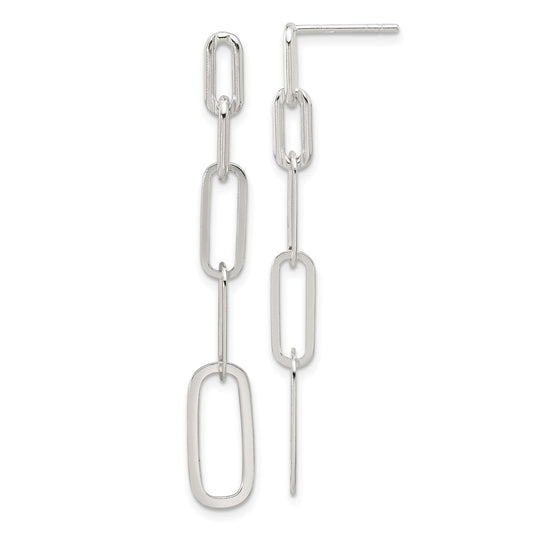 QE17047 Sterling Silver E-coated Paperclip Link Post Dangle Earrings
