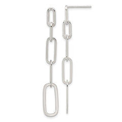 QE17047 Sterling Silver E-coated Paperclip Link Post Dangle Earrings