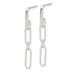 QE17048 Sterling Silver E-coated Paperclip Link Post Dangle Earrings