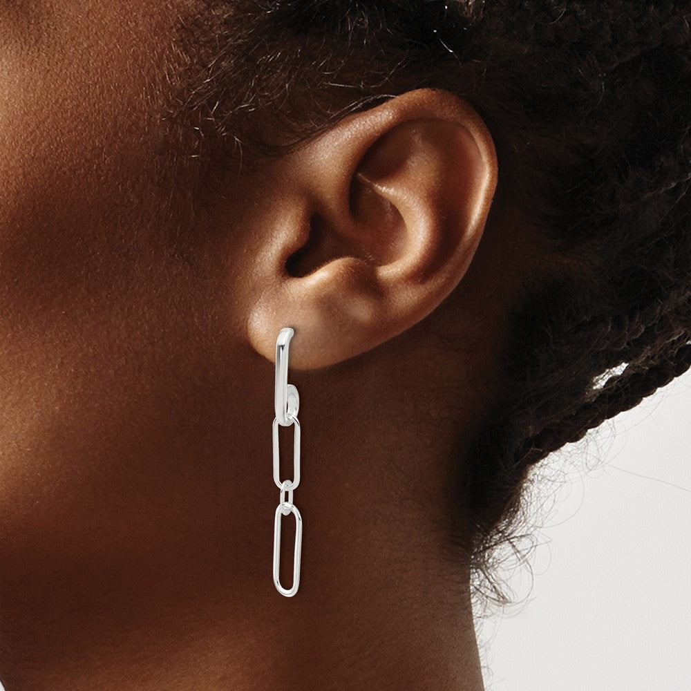 QE17048 Sterling Silver E-coated Paperclip Link Post Dangle Earrings