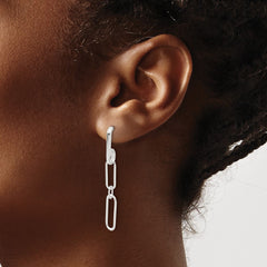QE17048 Sterling Silver E-coated Paperclip Link Post Dangle Earrings