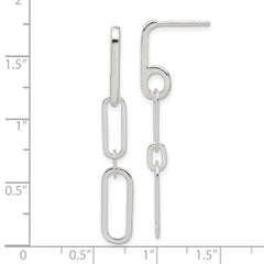 QE17048 Sterling Silver E-coated Paperclip Link Post Dangle Earrings