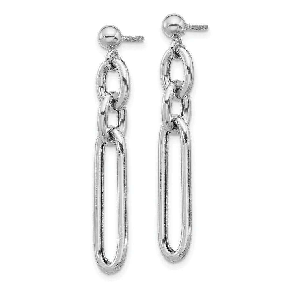 QE17049 Sterling Silver Rhodium-plated Paperclip Dangle Post Earrings