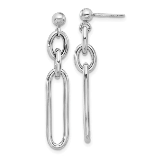 QE17049 Sterling Silver Rhodium-plated Paperclip Dangle Post Earrings