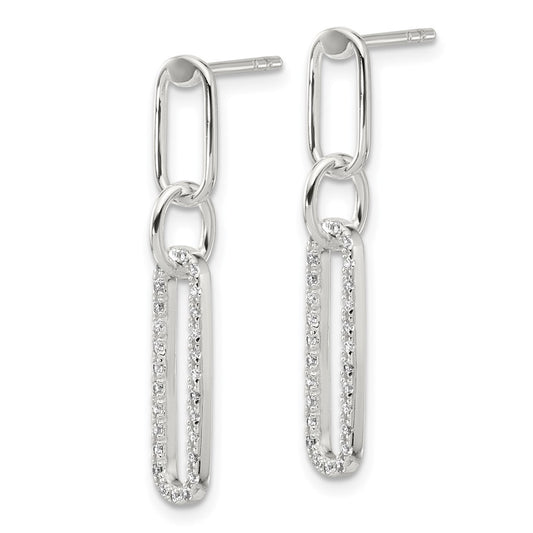 QE17050 Sterling Silver E-coated CZ Post Dangle Earrings