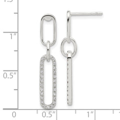 QE17050 Sterling Silver E-coated CZ Post Dangle Earrings