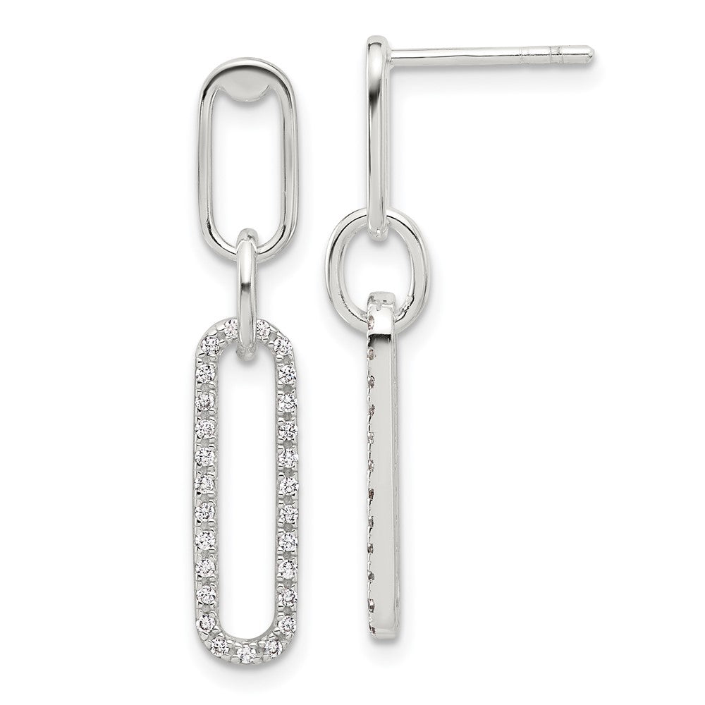 QE17050 Sterling Silver E-coated CZ Post Dangle Earrings