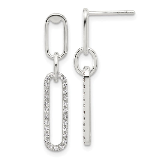 QE17050 Sterling Silver E-coated CZ Post Dangle Earrings