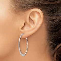 QE17054 Sterling Silver Rhodium-plated Brushed/Textured Threader Hoop Earrings