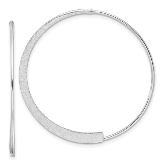 QE17054 Sterling Silver Rhodium-plated Brushed/Textured Threader Hoop Earrings