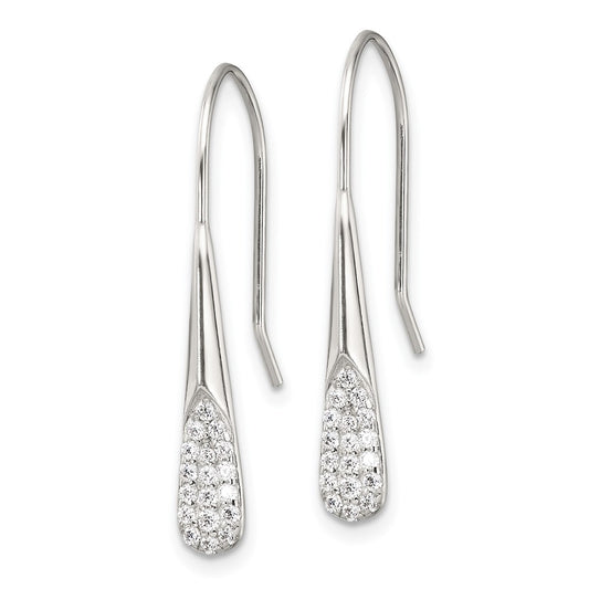 QE17056 Sterling Silver Polished CZ Drop Dangle Earrings