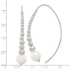 QE17057 Sterling Silver Polished Beaded Simulated Pearl Threader Earrings