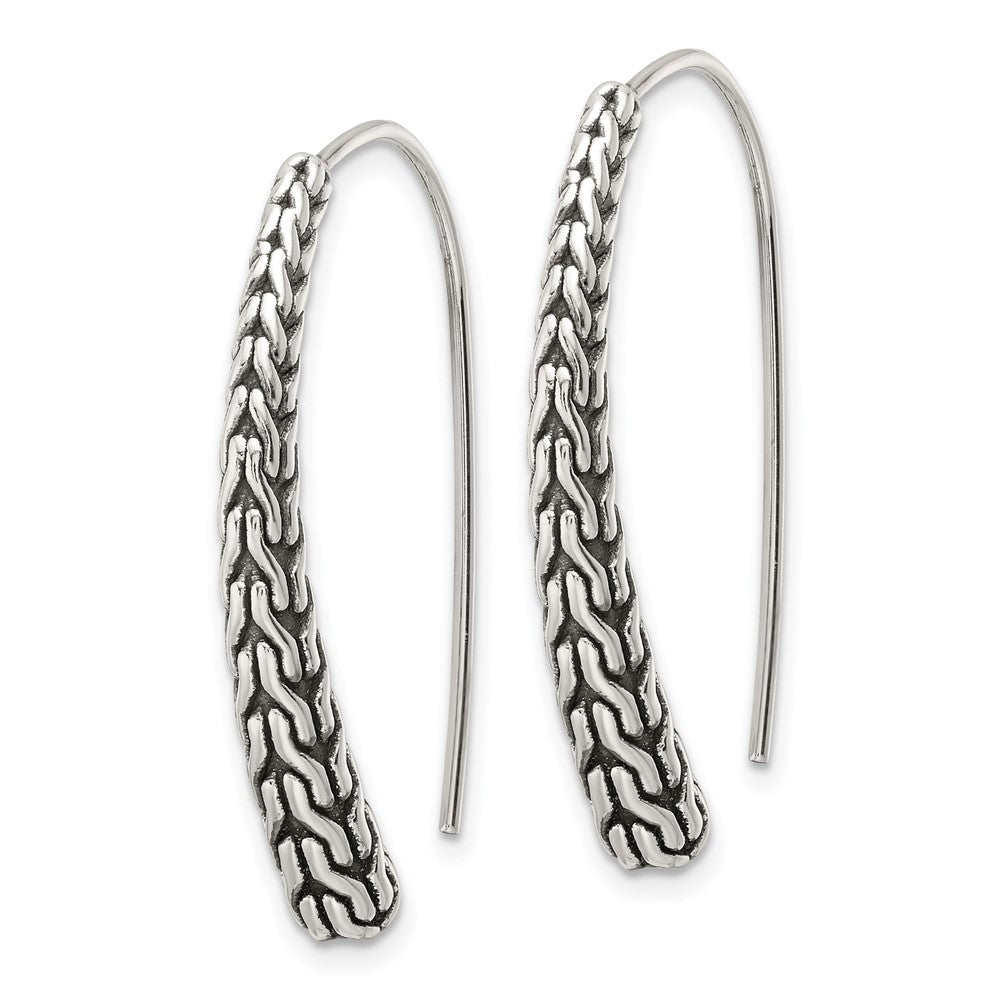 QE17060 Sterling Silver Polished and Antiqued Textured Dangle Earrings