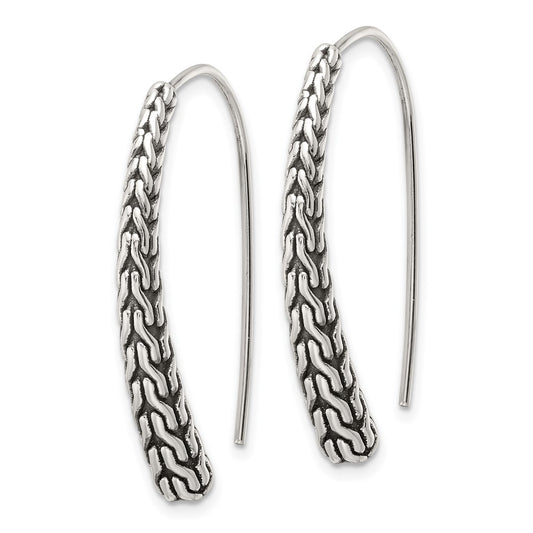 QE17060 Sterling Silver Polished and Antiqued Textured Dangle Earrings