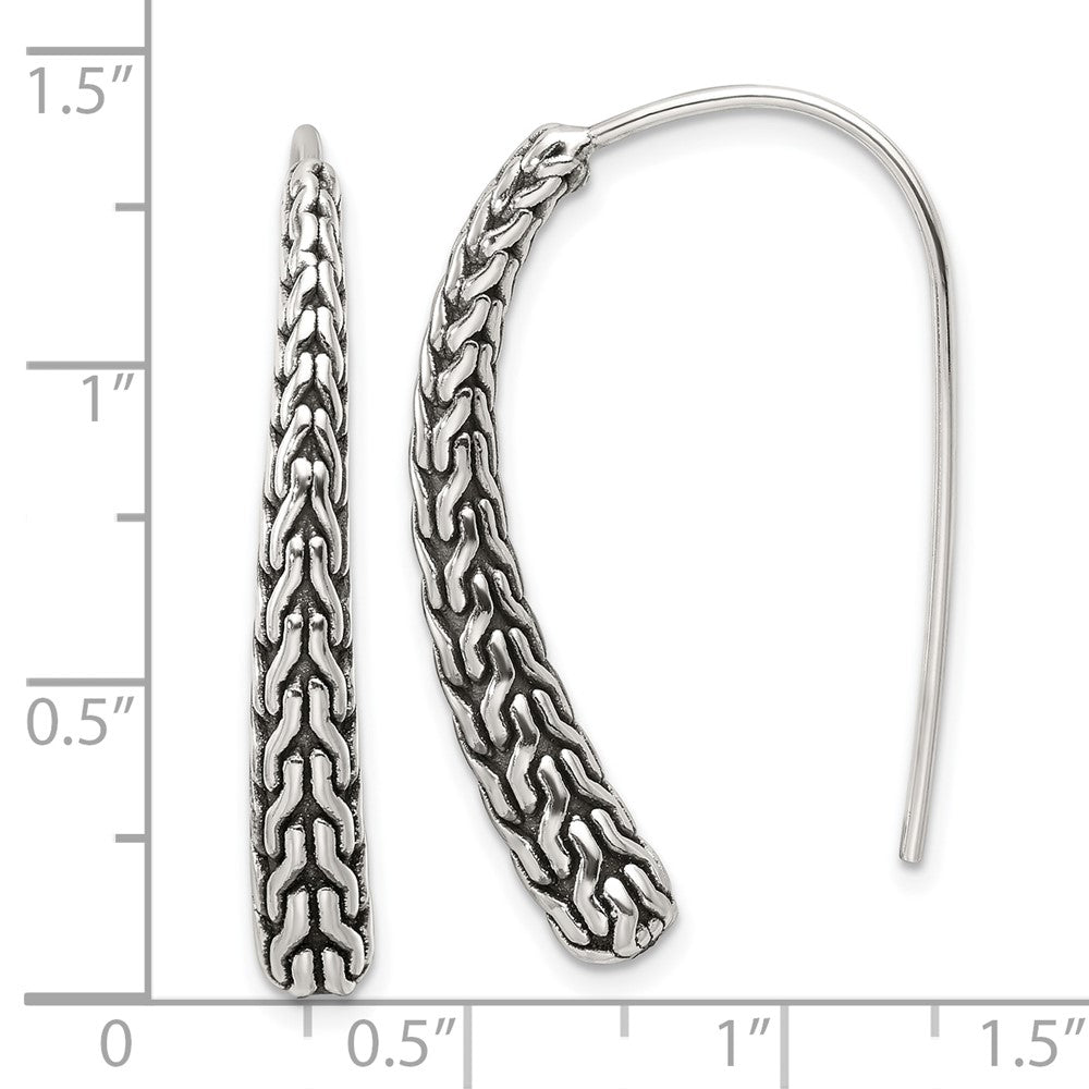 QE17060 Sterling Silver Polished and Antiqued Textured Dangle Earrings