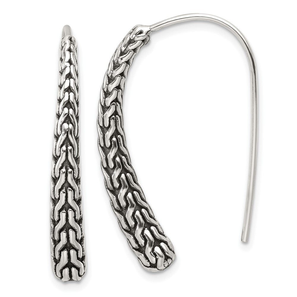QE17060 Sterling Silver Polished and Antiqued Textured Dangle Earrings