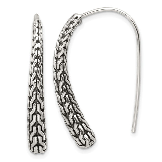 QE17060 Sterling Silver Polished and Antiqued Textured Dangle Earrings
