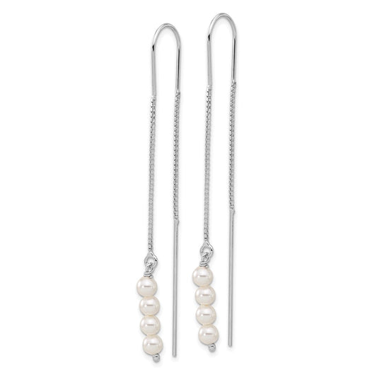 QE17062 Sterling Silver Rhodium-plated Freshwater Cultured Pearl Threader Earrings