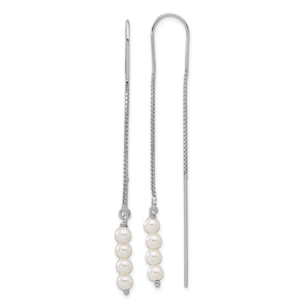 QE17062 Sterling Silver Rhodium-plated Freshwater Cultured Pearl Threader Earrings