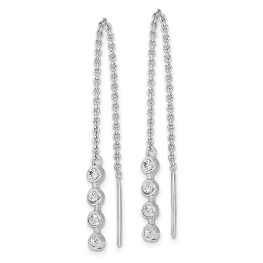 QE17063 Sterling Silver Rhodium-plated Polished CZ Threader Earrings