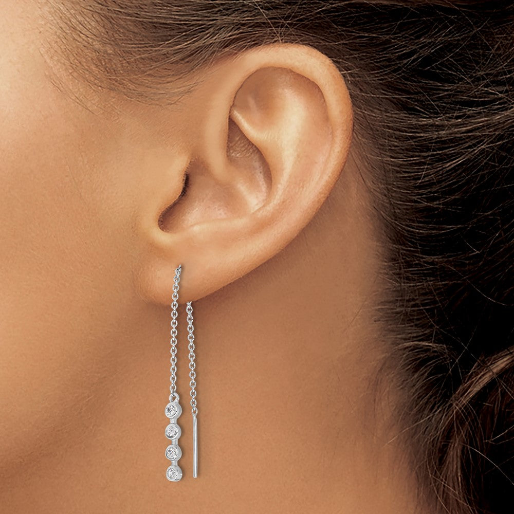 QE17063 Sterling Silver Rhodium-plated Polished CZ Threader Earrings