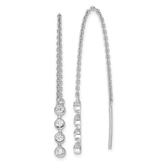 QE17063 Sterling Silver Rhodium-plated Polished CZ Threader Earrings