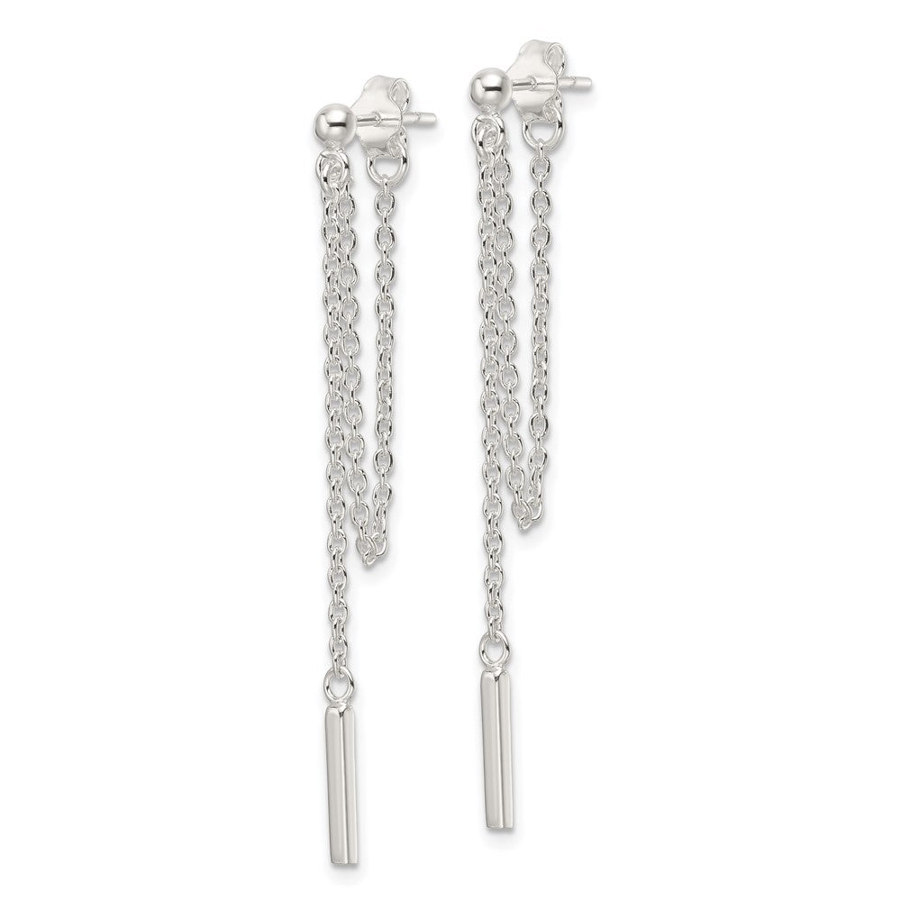 QE17066 Sterling Silver Polished Bar Chain Dangle Post Earrings