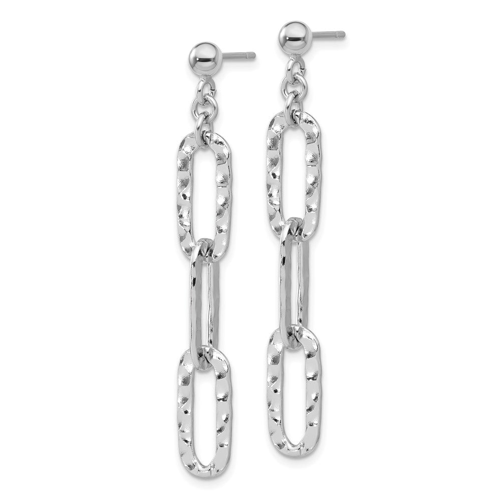 QE17069 Sterling Silver RH-pltd Polished Hammered Chain Post Dangle Earrings