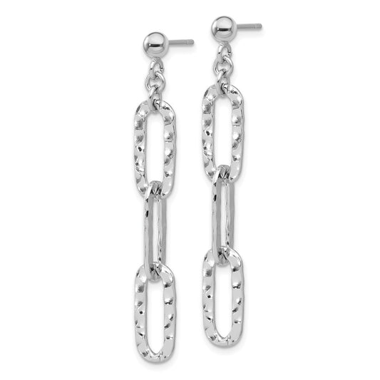 QE17069 Sterling Silver RH-pltd Polished Hammered Chain Post Dangle Earrings