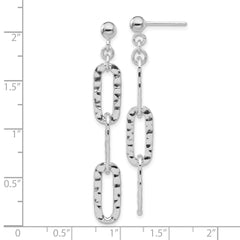 QE17069 Sterling Silver RH-pltd Polished Hammered Chain Post Dangle Earrings