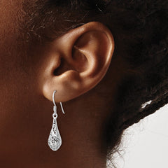 QE17071 Sterling Silver Rhod-plated Polished Puffed Filigree Design Earrings