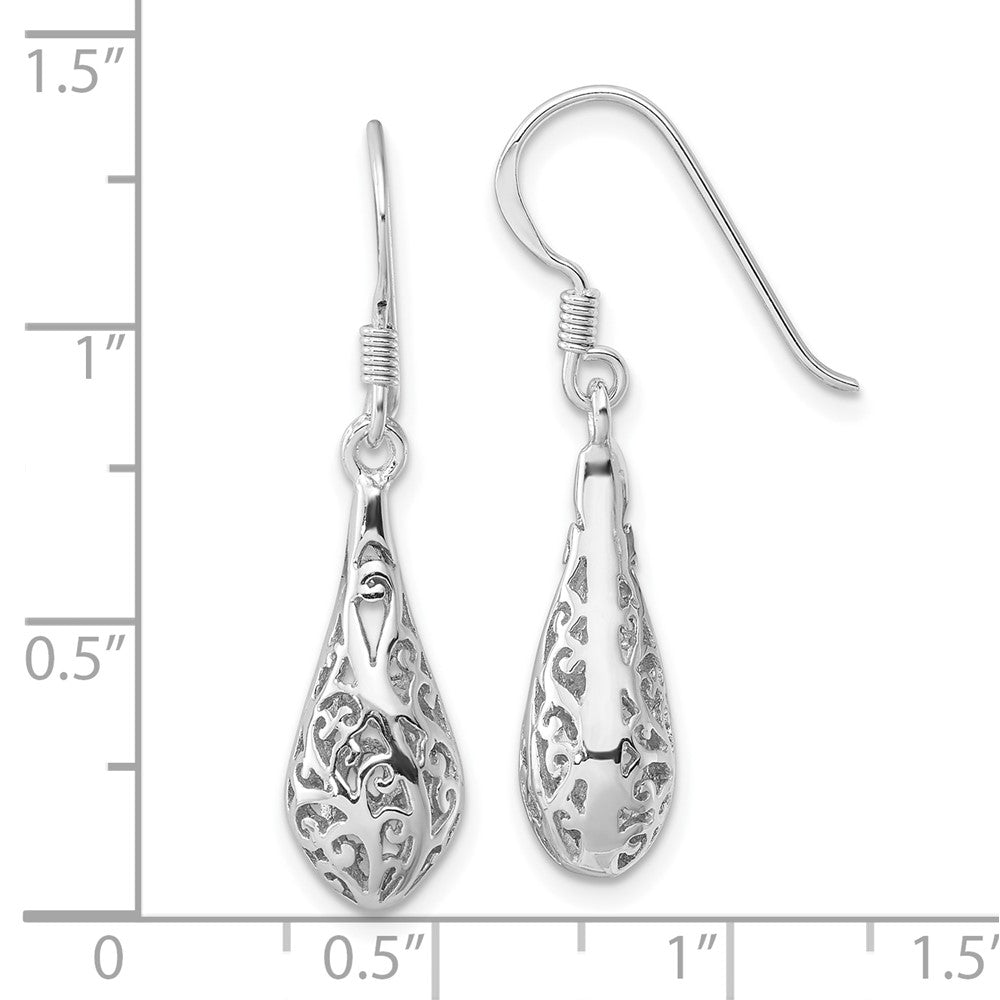 QE17071 Sterling Silver Rhod-plated Polished Puffed Filigree Design Earrings